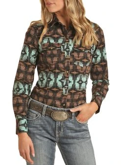 Aztec Stripe Long Sleeve Snap Shirt