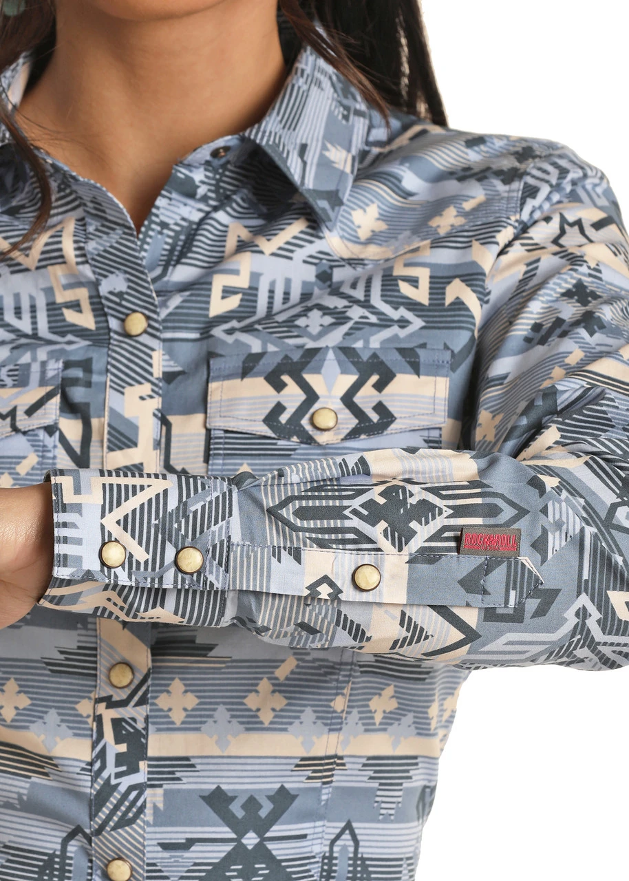 Blue Aztec Long Sleeve Snap Shirt 2 Blue Aztec Long Sleeve Snap Shirt - Image 2