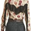 Floral Print Long Sleeve Fringe Shirt