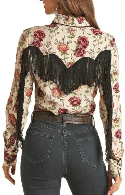 Floral Print Long Sleeve Fringe Shirt