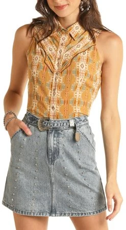 Aztec Print Sleeveless Snap Shirt
