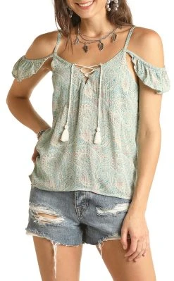 Paisley Print Cold Shoulder Blouse