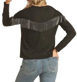 Chain Fringe Long Sleeve Tee -RodeoRave RRWT22R0C1 BZ 05716.1673469131