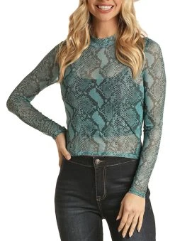 Snake Print Mesh Top -RodeoRave RRWT22R0C2Z 89439.1673544182