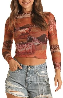 Desert Mesh Printed Cropped Top