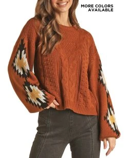 Aztec Sleeve Cable Knit Sweater