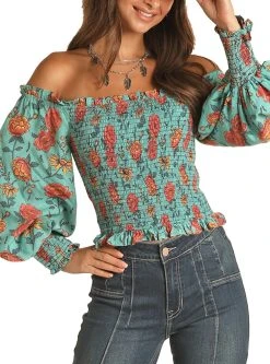 Floral Print Smocked Off The Shoulder Top