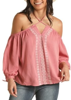 Embroidered Cold Shoulder Blouse