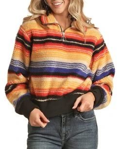 Serape Stripe Print Sherpa Pullover