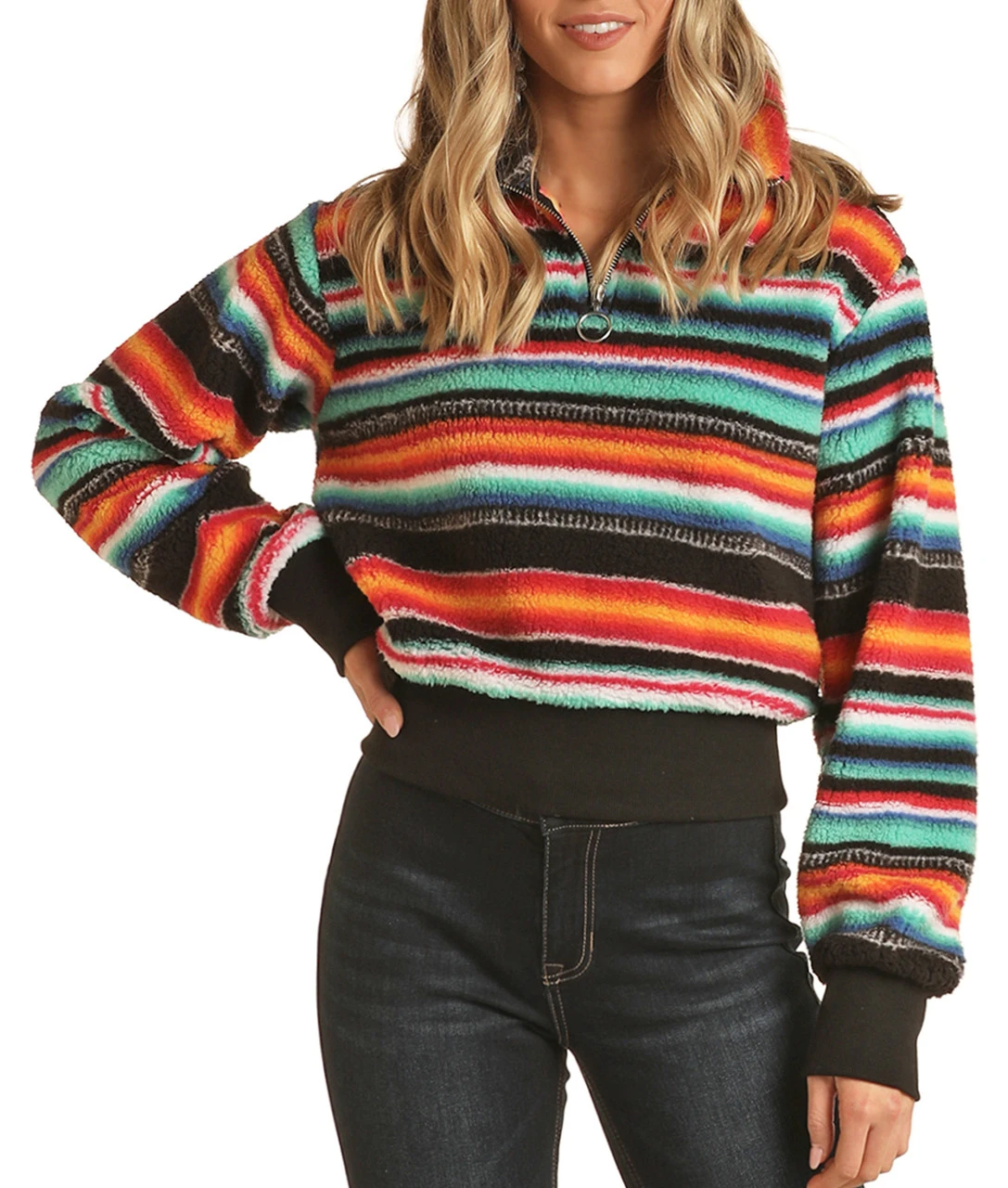 Stripe Printed Sherpa Pullover