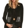 Shimmer Velvet Blazer With Chain Fringe Pockets