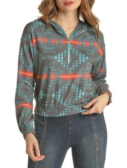Aztec Print Quarter Zip Hoodie