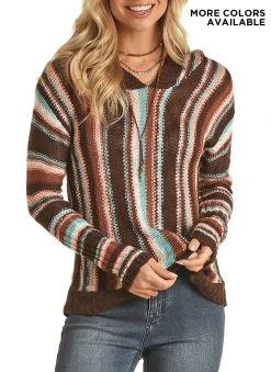 Boho Striped Knit Hoodie
