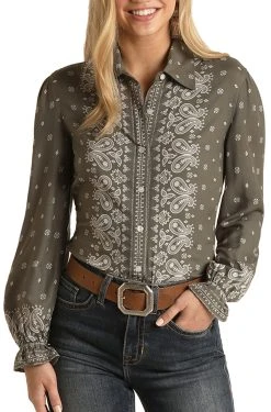 Bandana Print Long Sleeve Blouse