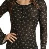 Ditsy Print Bell Sleeve Henley