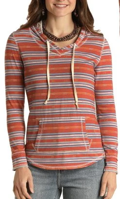 Coral Serape Stripe Print Hoodie