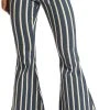 Button Bells High Rise Stretch Striped Flare Jeans #WPB2674