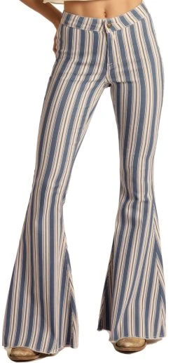 Button Bells High Rise Stretch Striped Flare Jeans #WPB3510