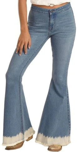 Button Bells High Rise Stretch Dip Dye Flare Jeans #WPB3511