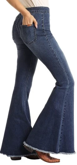 Button Bells High Rise Stretch Flare Jeans #WPB6100 -RodeoRave WPB6100 A 10499.1641337728