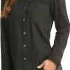 Rose Embroidered Black Denim Shirt #B4B8051