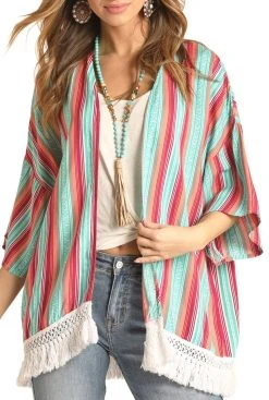 Striped Fringe Kimono #B4K4510
