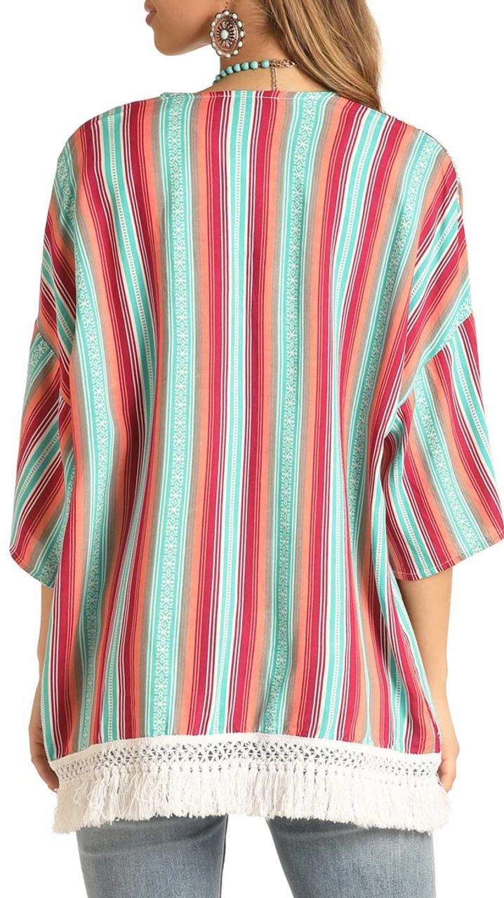 Striped Fringe Kimono #B4K4510 2 Striped Fringe Kimono #B4K4510 - Image 2