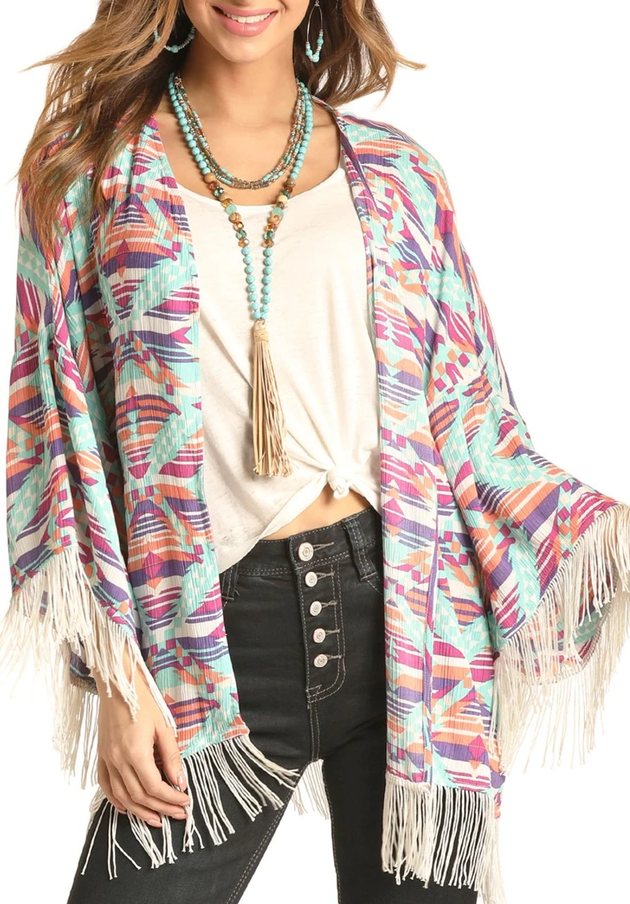 Aztec Fringe Kimono #B4K4516 1 Aztec Fringe Kimono #B4K4516
