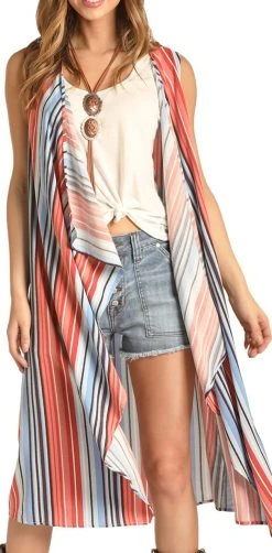 Striped Sleeveless Duster #B5V4507