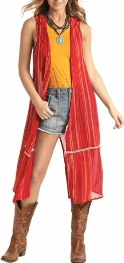 Striped Sleeveless Duster #B5V5148