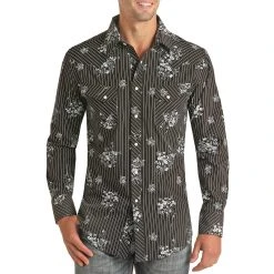 Rock & Roll Cowboy Men's Floral Stripe Snap Shirt