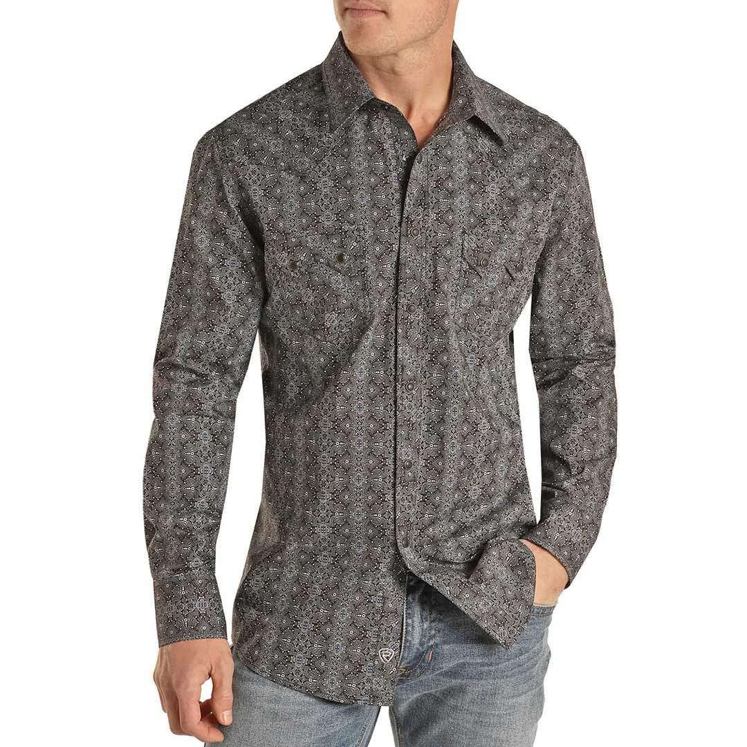 Rock & Roll Cowboy Men's Slim Fit Geometric Print Snap Shirt 1 Rock & Roll Cowboy Men's Slim Fit Geometric Print Snap Shirt